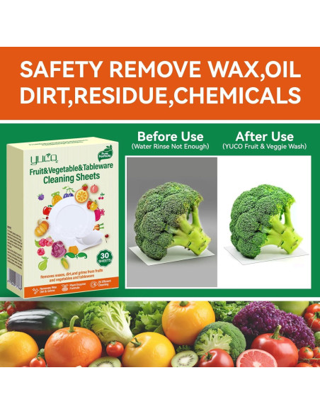 Hojas de Lavado de Frutas y Verduras YUCO - 30 Hojas Ecológicas