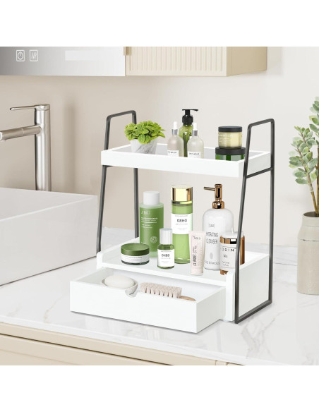 Organizador de baño VOOTTOU 2 niveles con cajón madera 30x17x39cm