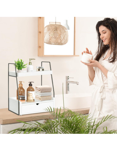 Organizador de baño VOOTTOU 2 niveles con cajón madera 30x17x39cm