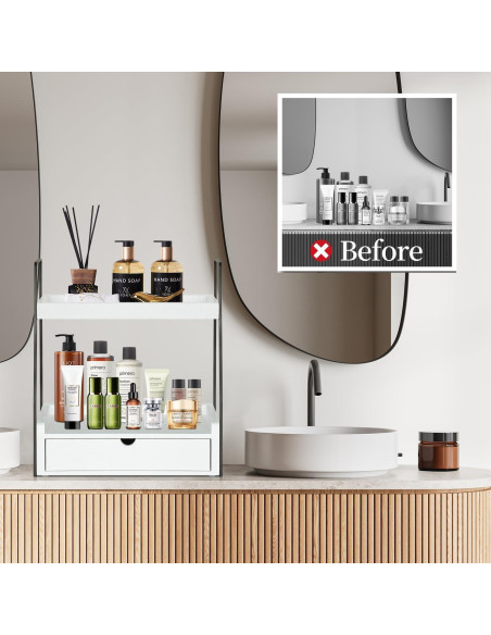 Organizador de baño VOOTTOU 2 niveles con cajón madera 30x17x39cm