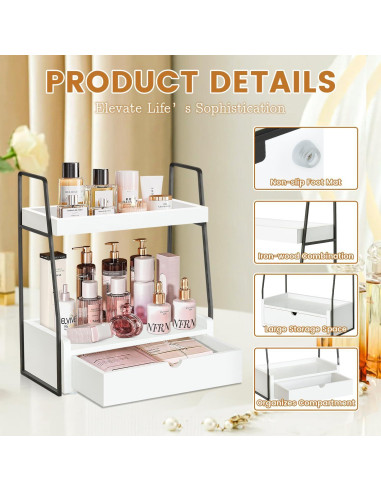 Organizador de baño VOOTTOU 2 niveles con cajón madera 30x17x39cm