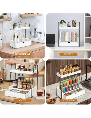 Organizador de baño VOOTTOU 2 niveles con cajón madera 30x17x39cm