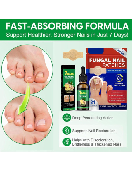 Parche Hidrogel para Uñas Fungosas Jynbloge - 21 Parches + Suero 30ml