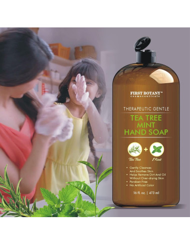 Jabón Líquido de Manos First Botany Menta y Árbol de Té 453g