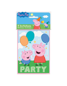 Invitaciones Rectangulares Peppa Pig - 8 Unidades Multicolor