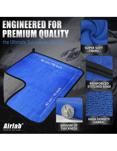 Toallas de Microfibra Airlab 40x40 cm, Paquete de 4, 800 GSM