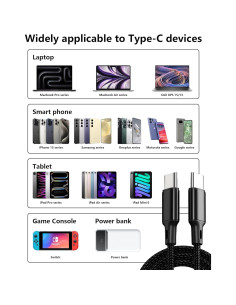 Paquete 5 Cables USB C 60W Nylon Trenzado 1.01m a 3.05m 2