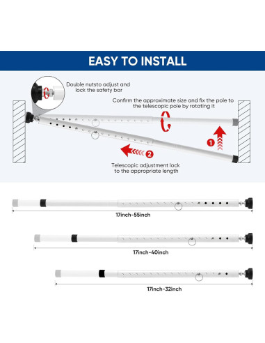 Barra de Seguridad Ajustable Supforce para Puertas Corredizas 43-140 cm