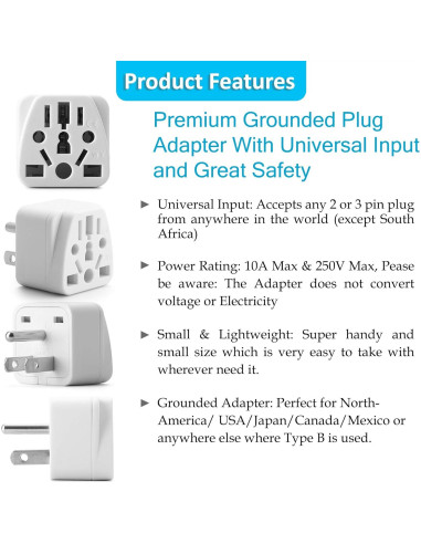 Adaptador de Enchufe de Viaje Unidapt Tipo A y B Blanco