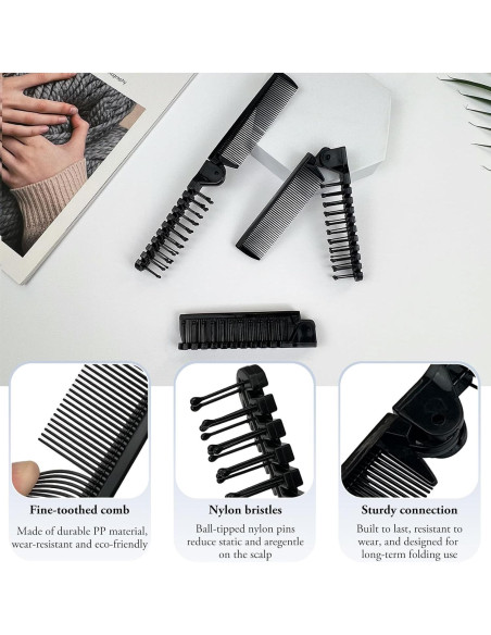 Juego de Cepillos de Pelo Plegables Zoolinn 3 PZS Negro