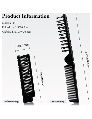 Juego de Cepillos de Pelo Plegables Zoolinn 3 PZS Negro