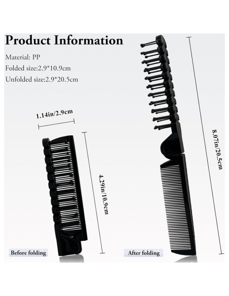 Juego de Cepillos de Pelo Plegables Zoolinn 3 PZS Negro