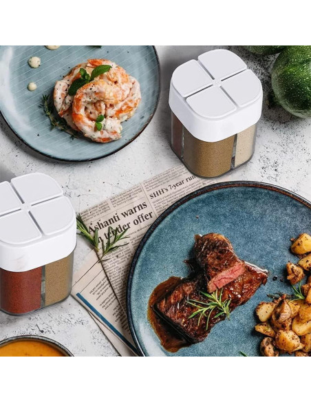 Contenedor de Especias 4 en 1 AKOAK - Blanco, 7.5 cm