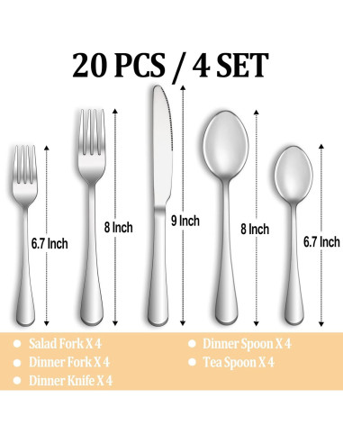 Juego de Cubiertos de 20 Piezas Acero Inoxidable MUTNITT
