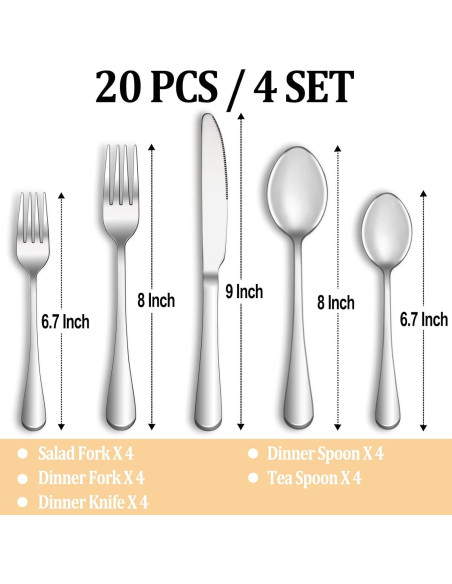Juego de Cubiertos de 20 Piezas Acero Inoxidable MUTNITT