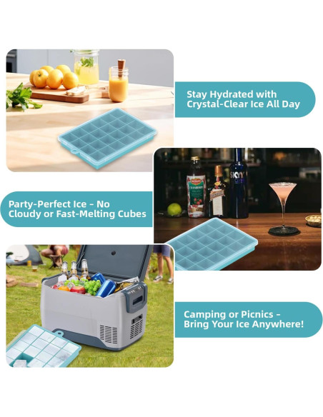 Paquete de 2 bandejas de silicona para hielo con tapa - 24 moldes