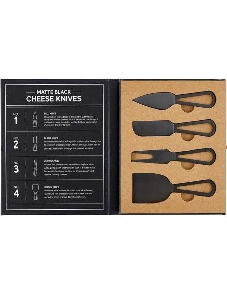 Juego de Cuchillos para Queso Santa Barbara 4 Piezas Negro Mate
