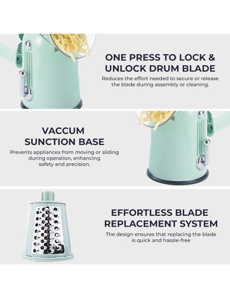 Rallador de Queso Rotativo Chef Power 5 en 1 Verde Claro