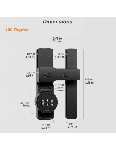 Pestillo Invertido ETEKJOY con Combinación 180 Grados Negro