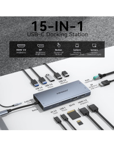 Estación de Acoplamiento USB-C 15 en 1 ABIWAZY para Laptop 2
