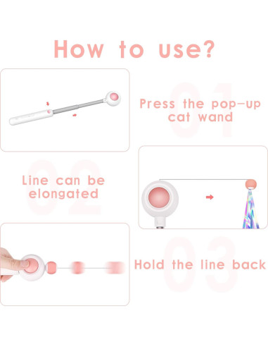 Varita Retráctil para Gatos Andiker con Plumas y Cabeza Reemplazable