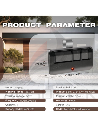 Control Remoto Universal LiftMaster 893MAX para Puerta de Garaje