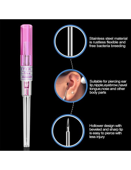 Kit de Piercing de Catéter Lyuxzad 50Pcs 12G-20G para Oreja y Nariz