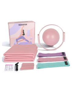 Kit de Pilates TREKONPEAK Rosa - 8 Piezas, Esterilla y Bandas