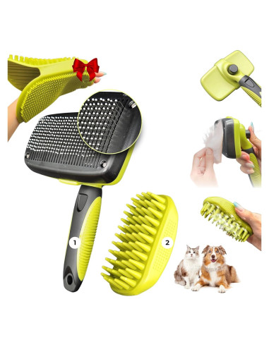 Set de Acicalamiento para Mascotas ENUKYCOM - Cepillo Slicker Autolimpiante y Baño de Silicona