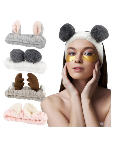 Diademas de Orejas de Animales AHONEY - 4 Pcs Franela Suave