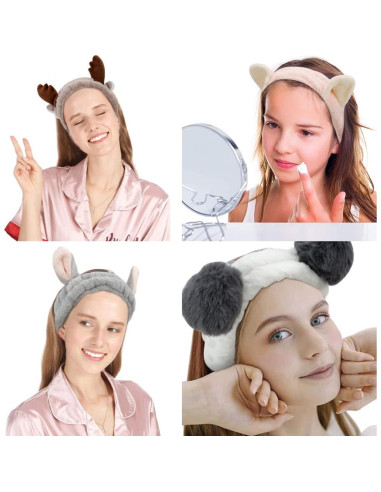 Diademas de Orejas de Animales AHONEY - 4 Pcs Franela Suave