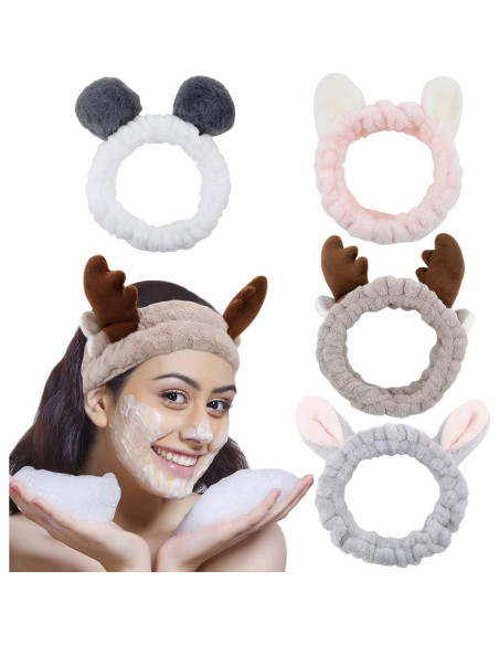 Diademas de Orejas de Animales AHONEY - 4 Pcs Franela Suave