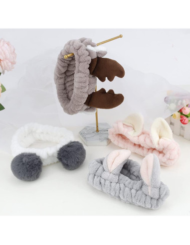 Diademas de Orejas de Animales AHONEY - 4 Pcs Franela Suave