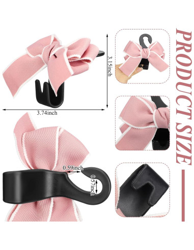 4 Ganchos de Bolsa de Coche Cinnvoice con Lazo Rosa