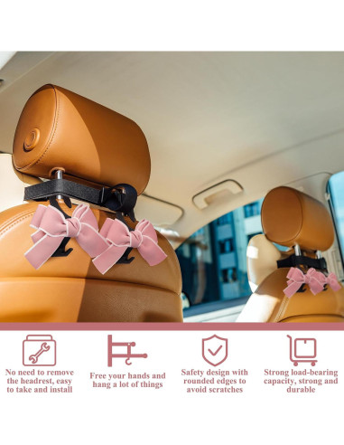 4 Ganchos de Bolsa de Coche Cinnvoice con Lazo Rosa