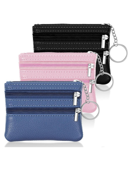 3 Monederos Compactos BOHUIZ con Cremallera - Negro, Azul, Rosa