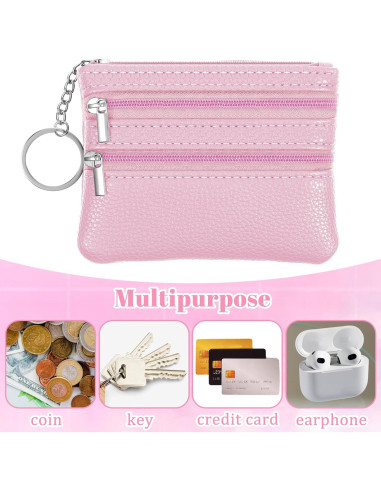 3 Monederos Compactos BOHUIZ con Cremallera - Negro, Azul, Rosa