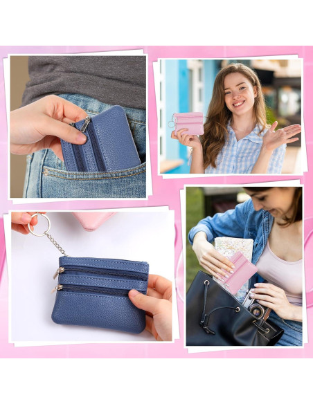 3 Monederos Compactos BOHUIZ con Cremallera - Negro, Azul, Rosa