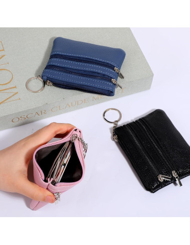 3 Monederos Compactos BOHUIZ con Cremallera - Negro, Azul, Rosa