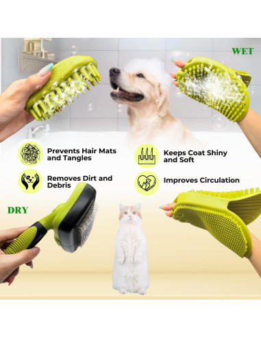 Set de Acicalamiento para Mascotas ENUKYCOM - Cepillo Slicker Autolimpiante y Baño de Silicona