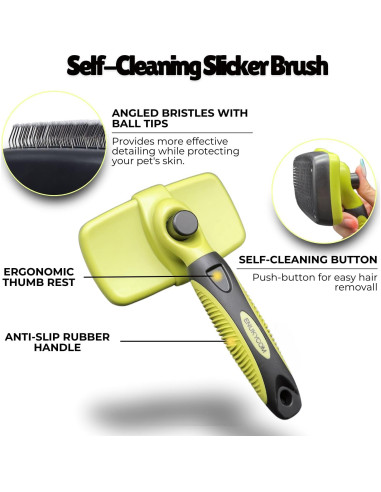 Set de Acicalamiento para Mascotas ENUKYCOM - Cepillo Slicker Autolimpiante y Baño de Silicona