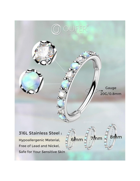 Anillo de Nariz OUFER 20G Acero Quirúrgico 7mm con Ópalo