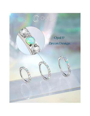 Anillo de Nariz OUFER 20G Acero Quirúrgico 7mm con Ópalo