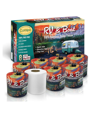 Papel Higiénico Compo 100% Bambú para Barcos y RV - 8 Rollos