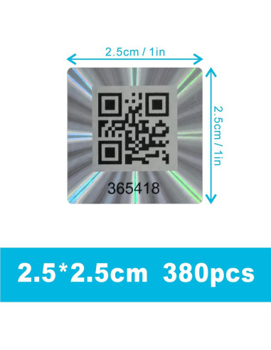 380 Etiquetas de Código QR Holográfico TLK&FBB 2.5x2.5cm