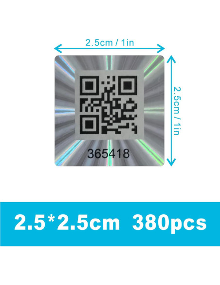 380 Etiquetas de Código QR Holográfico TLK&FBB 2.5x2.5cm