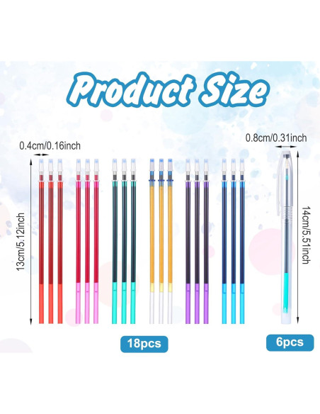 24 Bolígrafos de Marcado Borrable con Agua - 6 Colores + Recargas