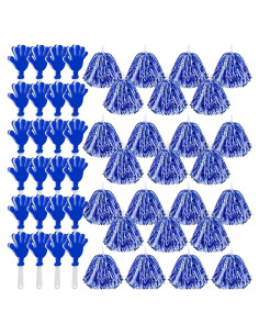 Juego de Pompones y Aplaudidores Genérico 48 Pcs Azul y Blanco