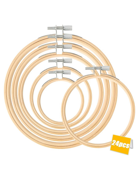 Juego de 24 Aros de Bordado de Bambú QLOUNI, 6 Tamaños