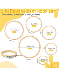 Juego de 24 Aros de Bordado de Bambú QLOUNI, 6 Tamaños 2